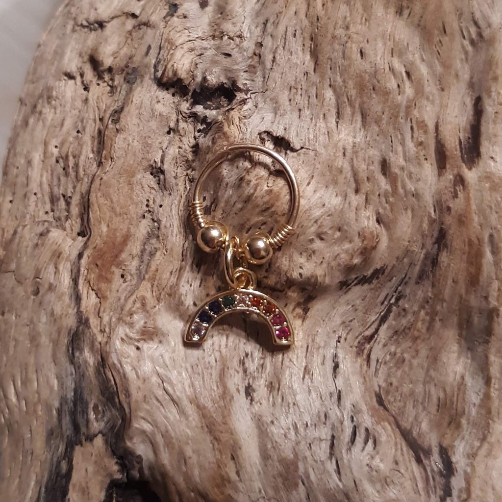 Gold Helix Daith Conch Ring Hoop With Rainbow Charm 10$